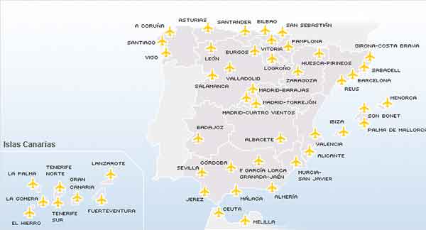 mapa de aeropuertos de España