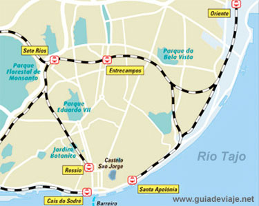 mapa de las estaciones de tren en Lisboa