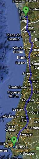 Itinerario de Vigo a Lisboa