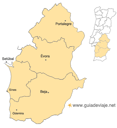 Mapa de Alentejo, Portugal