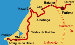 mapa ruta a Fátima para peregrinos